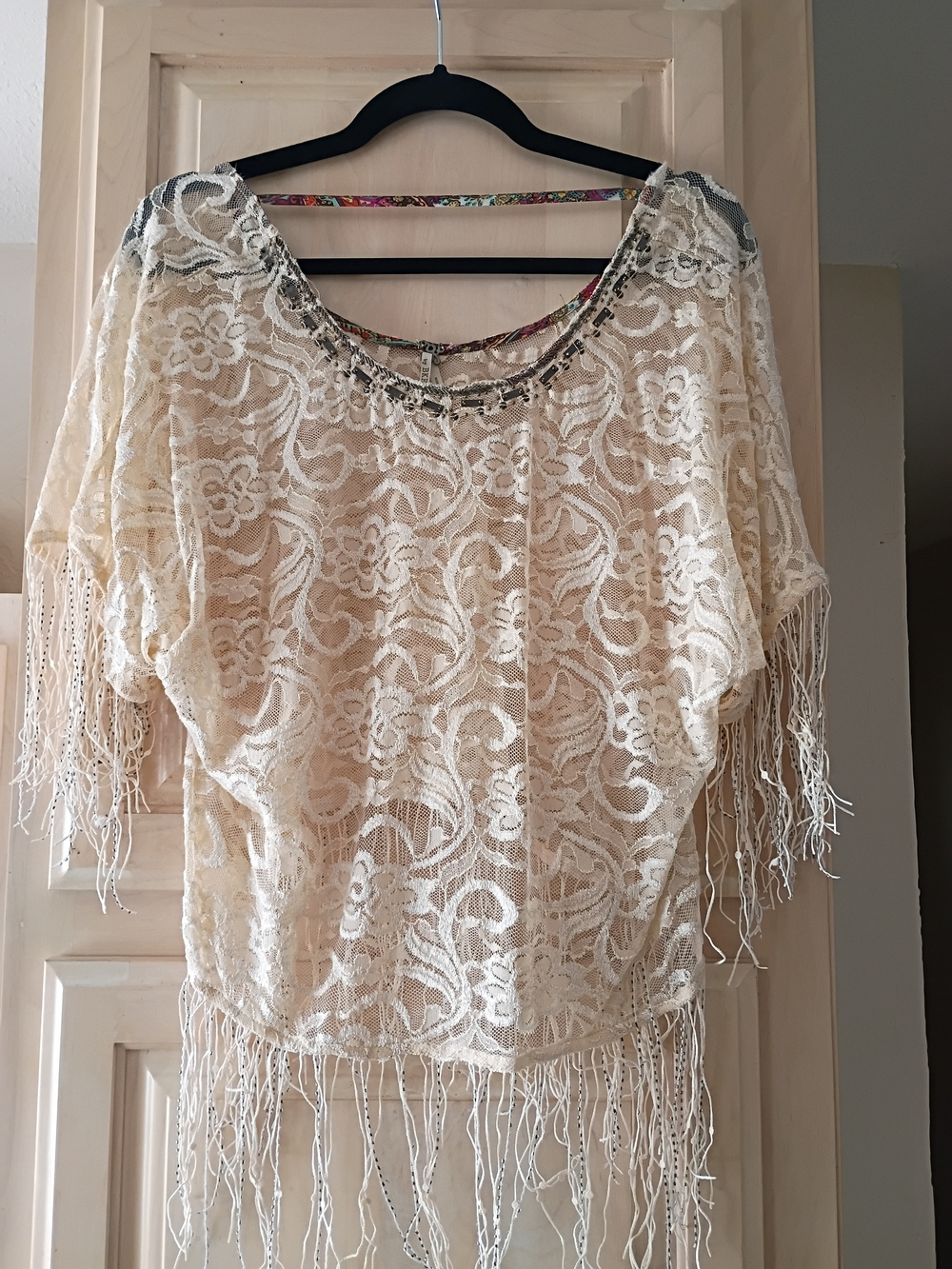 BKE Cream Lace Fringe Tunic Top